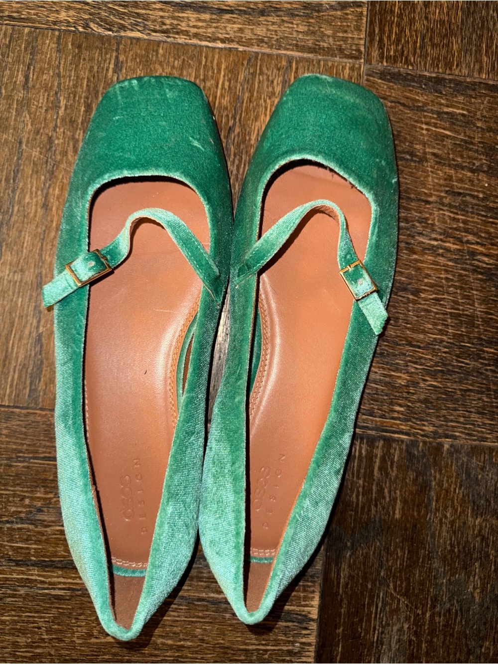 ASOS Green Velvet Mary Jane Flats with Buckle